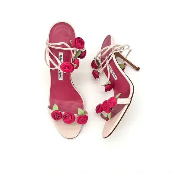 Manolo Blahnik Spring 2016 Xafiore Rose Ankle Strap Sandals 37 - Picture 6 of 14
